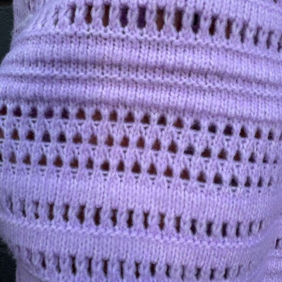 Love Knits NYC Open Knit Lavender Cropped Ribbed Sweater Sweatshirt L Women Cozy - Picture 5 of 9